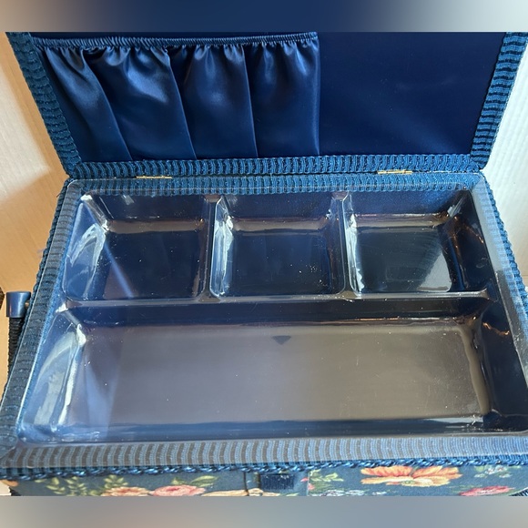 Vintage Floral Padded Fabric Sewing Basket w/Handle Pin Cushion Tray 14x9x9. - Picture 5 of 9